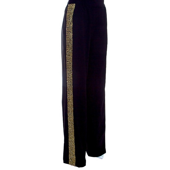 Finders Keepers Tuxedo Stripe Gold Sequin High-Waisted Track-Style Pants - Picture 2 of 4